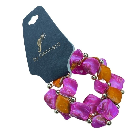 NEW Gennaro pink and orange chunky stone stretch cuff bracelet - Picture 1 of 2
